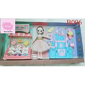 Đồ chơi búp bê- Hộp công chúa búp bê Barbie, búp bê BJD khớp xoay váy hồng kèm phụ kiện túi xách, kính mắt, nhẫn cho bé