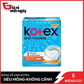 Băng Vệ Sinh Kotex Khô Thoáng 23cm Siêu Mỏng Không Cánh 8 Miếng