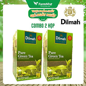 (Combo 2 hộp) Trà Dilmah Pure Green Tea All Natural Trà xanh tinh khiết 30g 20 túi x 1,5gr - Đóng gói từng túi riêng giữ hương vị tuyệt vời