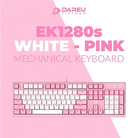 Bàn phím cơ Gaming DAREU EK1280s PINK-WHITE 104KEY (PINK LED, Blue D switch) - Hàng Chính Hãng