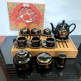 Mua Bộ ấm trà men đen vẽ vàng 24k thuận buồm xuôi gió gốm sứ Bát Tràng cao cấp