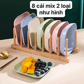 Set  8 Khay Đĩa Vuông Đựng Thức Ăn Màu Pastel Gồm 2 Cỡ Chất Liệu Nhựa Lúa Mạch Nhựa PP Thực Phẩm - Hàng nhập khẩu