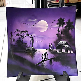 Mua Dĩa vuông sơn mài cao cấp Thanh Bình Lê cảnh đồng quê đựng trái cây  trang trí nhà cửa  văn phòng  quà tặng ý nghĩa