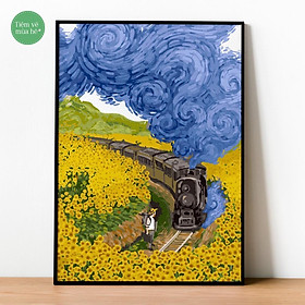 Mua Tranh tô màu theo số - Đoàn tàu hoa hướng dương đã căng khung 40x50cm