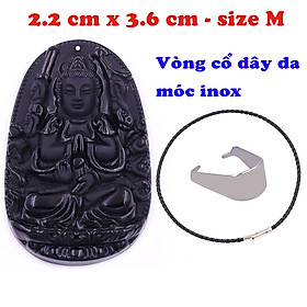 Mặt Phật Thiên thủ thiên nhãn thạch anh đen 3.6 cm kèm vòng cổ dây da đen - mặt dây chuyền size M, Mặt Phật bản mệnh, Quan âm bồ tát