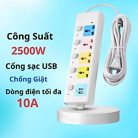 Mua Ổ Cắm Điện Đa Năng Kết Hợp Ổ Cắm USB Chất Lượng Cao 4 Lỗ 3 Chấu Kéo Dài 1.8m Có Công Tắc Tải 2500W Nắp Chống Giật Chống Cháy Tiện Dụng An Toàn Chống Cháy Nổ