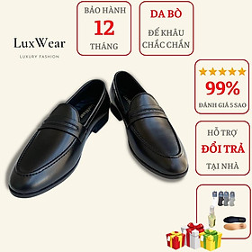 Giày lười nam da bò cao cấp đế khâu LuxWear màu đen có quà tặng kèm tất lười hoặc lót giày cao cấp - GDC