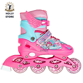 Giày trượt patin trẻ em MEADIN 4 bánh một hàng, bánh tự phát sáng, điều chỉnh được kích thước, màu hồng-xanh-đỏ