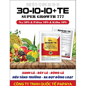 Phân bón NPK Papaya 30-10-10+TE Super Growth 777 gói 1kg Siêu tăng trưởng và Xanh Dày lá