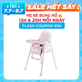 Ghế ăn dặm Đa năng cho Bé với 07 tính năng- 03 chế độ mang lại sự khác biệt, CÓ ĐỆM VÀ BÁNH XE- Màu Hồng