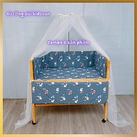 Giường Cũi - Nôi Cũi Cho Bé Từ Sơ Sinh Đến 3-4 Tuổi - Chất Liệu Gỗ Thông Tự Nhiên - Combo 6 Sản Phẩm Kích thước 70 x 110 x 96cm ( R x D x C )