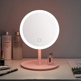 Gương soi mini để bàn 3 chế độ ánh sáng tùy chỉnh bên dưới có khay chứa son, mỹ phẩm để bàn, gương dễ dàng xoay 360 độ - Đồ dùng để bàn trang điểm thêm sang trọng