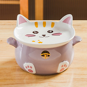 Mua Tô Ăn Mỳ Dung Tích Lớn Có Nắp Đậy Hình Tai Mèo Dễ Thương Anime - Bát Tô Sứ 1080ml Cute