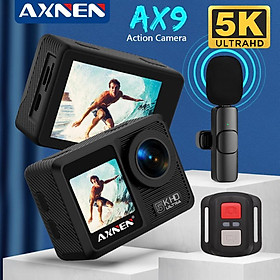 Camera hành động AXNEN AX9 5K có Mic không dây từ xa 4K 60FPS WiFi chống rung thể thao Màn hình kép 170 Góc rộng 30m Cam chống nước