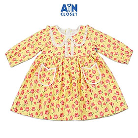 Đầm dài tay bé gái họa tiết Hoa Huệ mưa cam thô trà bông - AICDBGM0MSDS - AIN Closet