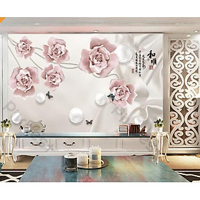 Tranh dán tường Hoa hồng trang sức ngọc trai giản đơn, tranh dán tường 3d hiện đại (tích hợp sẵn keo) MS1131848