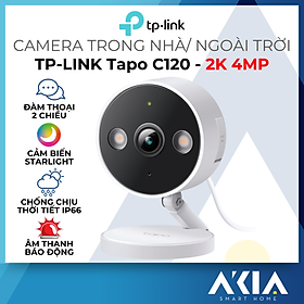 Camera Trong nhà & Ngoài trời Tp-Link Tapo C120 - Độ phân giải 2K 4MP, Chống chịu thời tiết IP66, Có loa báo động, Đàm thoại 2 chiều - HÀNG CHÍNH HÃNG