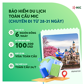 Bảo hiểm du lịch toàn cầu MIC, chuyến đi từ 28 - 31 ngày, gói Thượng hạng