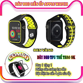Mua Dây Đeo liền ốp dành cho Apple Watch size 38/40/42/44mm TPU thể thao viền màu - Đen Vàng (tặng dán KCL theo size)