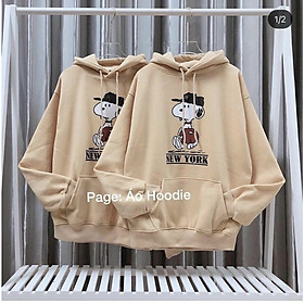 Áo Hoodie Nam Nữ Form Rộng Chất Nỉ Cao Cấp In Chú Chó Đội Mũ New York Siêu Xinh