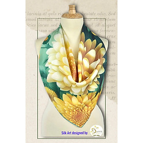 Khăn Lụa Vuông 65x65 in Cúc Vàng - 100% Natural Silk Scarf - Vietnamese Gifts - 3D Printing Design by SenSilk