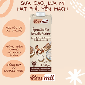 Sữa Hạt Từ Gạo Lúa Mì Yến Mạch Và Hạt Phỉ Ecomil (1L) - Organic Spelt, Rice, Hazelnut, Oat Milk
