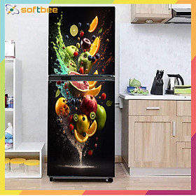 Tranh dán tủ lạnh in hình hoa quả phông đen, chất liệu decal chống nước, gồm 4 kích thước chọn lựa