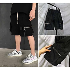 Quần Short khóa cài ngang chất liệu kaki phong cách nam - Sọt Lững Kiểu Dáng Thể Thao Unisex một Màu Đen, 02x