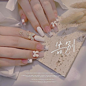 Nailbox thiết kế   - mẫu nail trắng chram nơ xinh chảnh