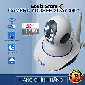 Camera ip Yoosee Wifi 3 Râu 8 Led Có Màu Ban Đêm, xoay 360 độ, Bản Chuẩn 1080Pixel - Hàng Nhập Khẩu - Camera kèm thẻ 64G