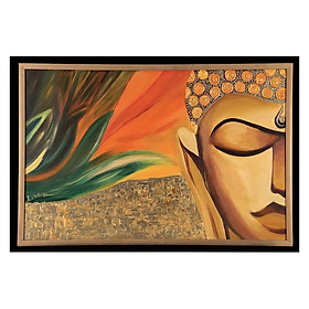 Tranh gỗ hình mặt Phật bằng vàng cao cấp hiện đại, Tranh Phật Giáo Thích Ca Mâu Ni 561