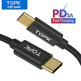 Cáp TOPK AN80 3A USB Type C Sang USB C Cáp Sạc Nhanh Cho Samsung Galaxy S10 S9 Plus Note 9 Oneplus Type-C PD QC3.0 - hàng chính hãng
