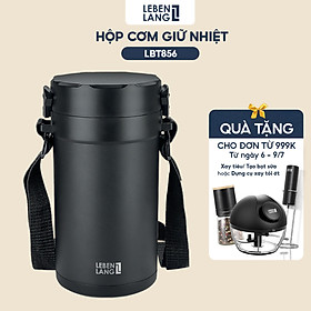 Hộp cơm giữ nhiệt LEBENLANG LBT856 bằng inox 304 với 4 khay riêng biệt, dung tích 2.2L - hàng chính hãng