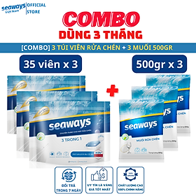 3 túi viên rửa chén Seaways+ 3 túi muối 500gr