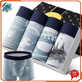 Combo 4 Quần Lót Boxer Nam Họa Tiết Đẹp Mắt Quyến Rũ Thông Hơi Thoáng Mát , Quần Sịp Đùi Họa Tiết Ấn Tượng Cao Cấp, Thiết Kế 3D Co Giãn 4 Chiều Thoải Mái, Thích Hợp Đi Bơi Đi Biển (GIAO MÀU NGẨU NHIÊN)