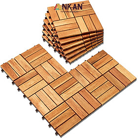 Combo 9 Ván Sàn Gỗ Tự Nhiên Màu Nâu Vàng, Vỉ Gỗ Lót Sàn Ban Công, Sân Vườn, Hồ Bơi, Phòng Spa, Siêu Bền, Chịu Nước Tốt, Chống Trơn Trượt, Tiêu Chuẩn Xuất Khẩu