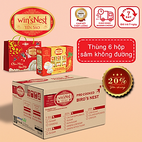 (Thùng 06 hộp) Yến Sào Win'snest Tổ Yến Chưng Sẵn Nhân Sâm Không Đường 20% (6 Lọ/Hộp) Món quà sức khỏe (KÈM TÚI)
