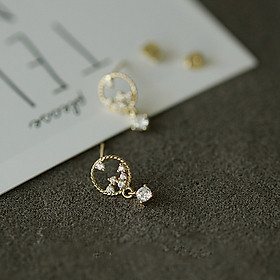 Khuyên tai bạc nữ tròn hoa nhí, khuyên tai bạc cao cấp - b2647 - bảo ngọc jewelry
