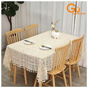 Mua Khăn trải bàn màu ngà phối ren vintage  Tấm vải phủ trải bàn  Decor Phụ kiện chụp ảnh