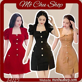 ĐẦM XÒE CỔ VUÔNG TAY PHỒNG ĐÍNH NÚT NGỌC 14118