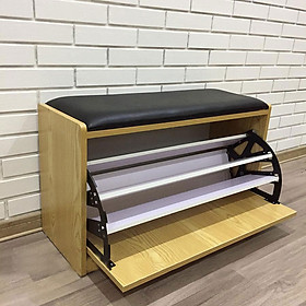 Tủ Giày Thông Minh Cánh Xoay Đa Năng Bằng Gỗ, Kệ Giày Dép Cánh Lật Kèm Ghế Ngồi Dài 80cm x 30cm x 45cm (TG-09)