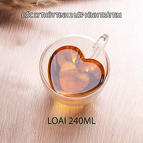 Cốc thủy tinh 2 lớp hình trái tim, dùng uống cà phê, trà, sữa, loại 180ml-240ml tùy chọn