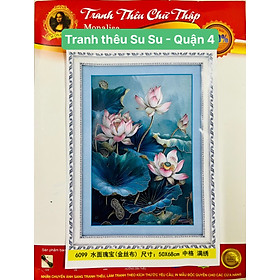 Tranh thêu kín chữ thập Hoa sen 6099, kích thước 50 x 68 cm