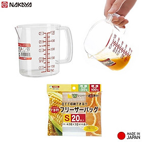 Combo ca đong có vạch chia 500ml + set 20-16-12 túi zip đựng thực phẩm - made in Japan