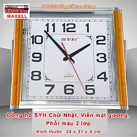 Đồng Hồ Treo Tường KIM TRÔI SYH Chữ Nhật Viền Mặt Gương – Thiết Kế Phối Màu 2 Lớp – Bảo Hành 1