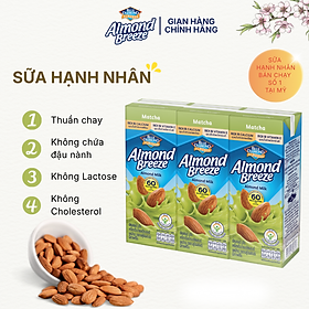 Sữa hạt hạnh nhân ALMOND BREEZE vị Matcha 180ml x 3 Hộp