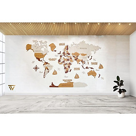Bản đồ gỗ Thế giới 3D dán tường - Điểm nhấn cho không gian nội thất văn phòng, nhà ở, trường học - 1m60 x 1m05