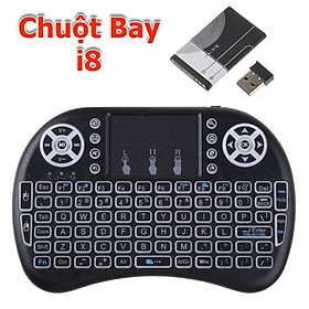 Chuột Bay Kiêm Bàn Phím Không Dây I8 Cho Smart Tivi & Androi Box, dùng pin Sạc, Có đèn Led