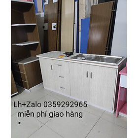 Tủ bếp mini nhựa đài Loan ốp mặt gạch sẵn bồn đôi