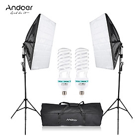 Bộ Đèn Chụp Ảnh Andoer Cung Cấp Ánh Sáng Tối Ưu Với Nhiệt Độ Màu 5500K Gồm Bóng Đèn (2 x 135W) + Chân Đế (2 Cái) + Softbox (2 Cái ) + Túi Đựng (1 Cái)